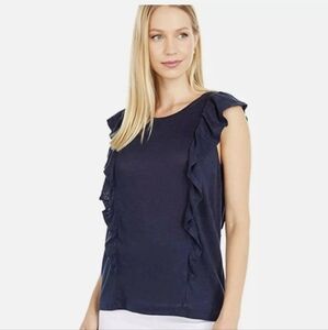 J. Crew Navy Linen Sleeveless Ruffled Tee